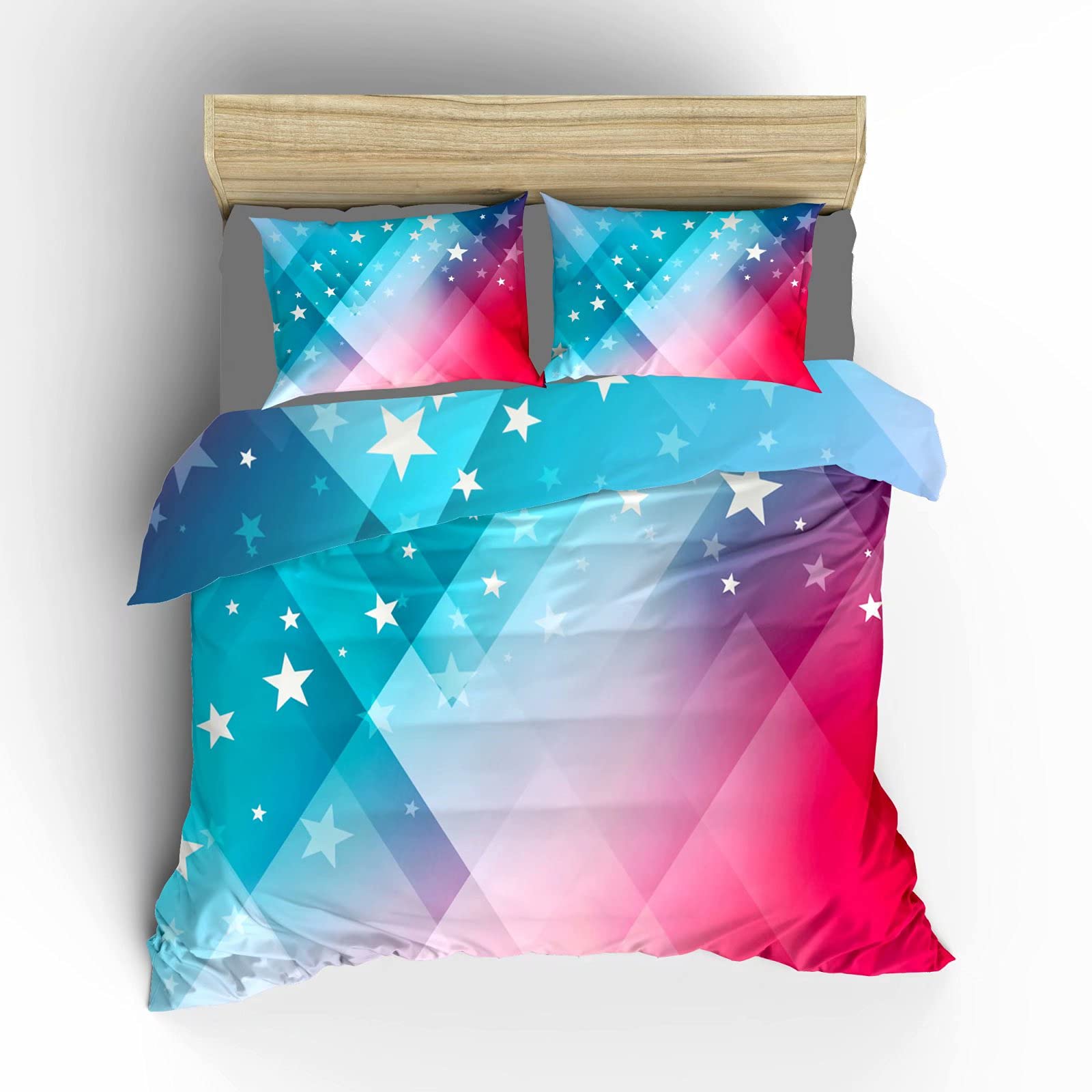 Aluy's boutique Double-Sided Fireworks Background for Independense Day Soft Duvet Cover, Queen Size 3 Pieces with 1 Duvet Cover and 2 Pillowcases, Microfiber Polyester Decorative Bedding Sets