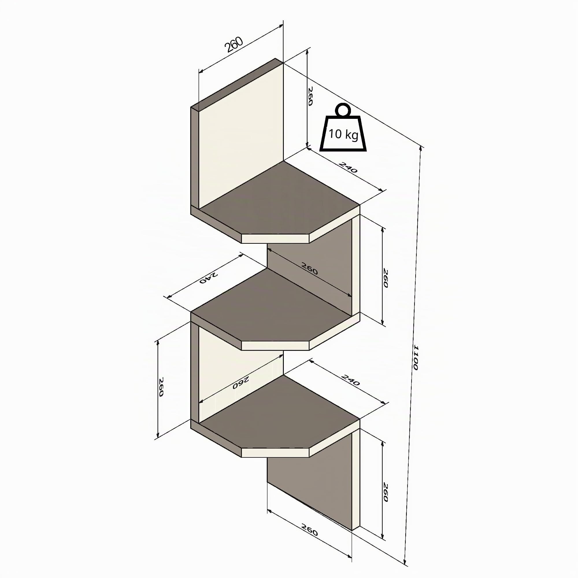 Henor Estantería de Pared Esquinera 3 Estantes 110x26x26 cm Blanco | Balda Flotante de Madera en Zig Zag para Rincón