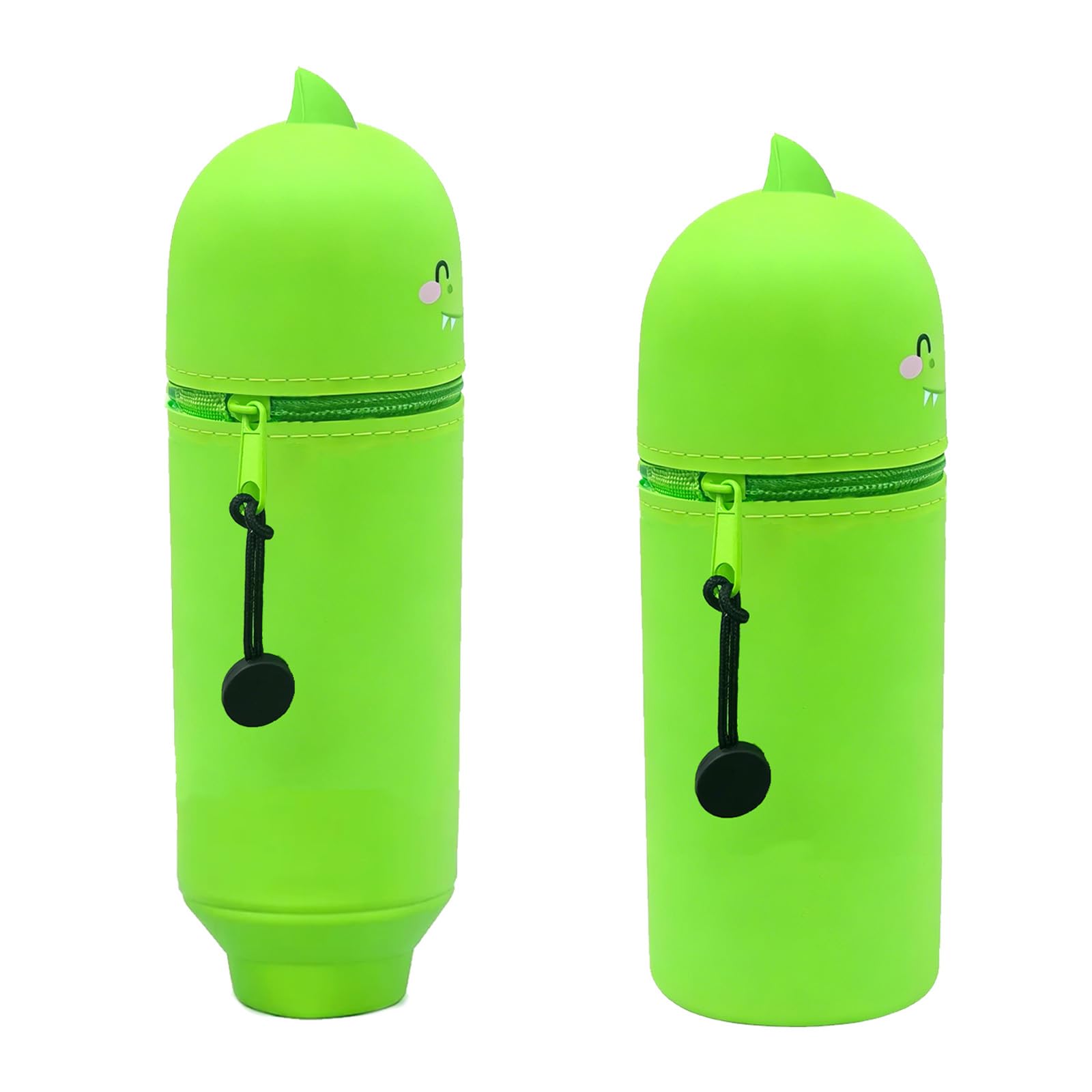 BSITSSS Dinosaur Pencil Case 2-in-1, Cute Green Pen Case, Kawaii Soft Silicone School Pencilcase Stand Up Pencil Cases with Zipper for School Students Teens Girls Boys