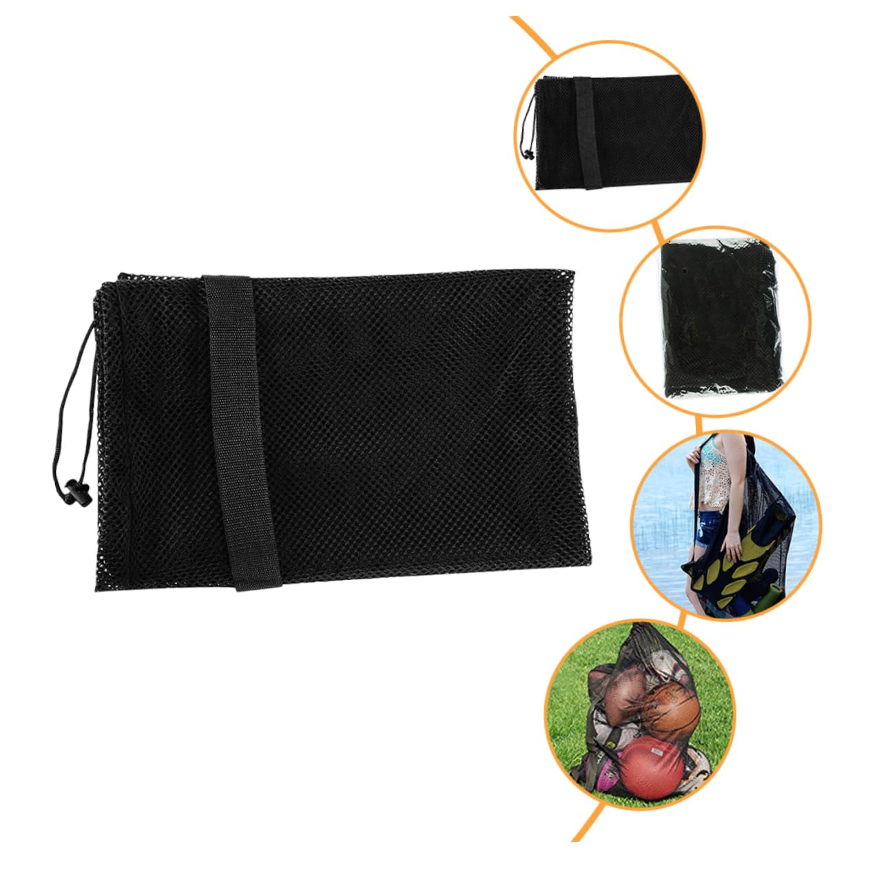 Toyvian Borsa sportiva Maglia netto stringa rete sportiva borsa da calcio Borsa da basket per le palle Borsa da rete per palline sportive sacche da calcio poliestere Nero