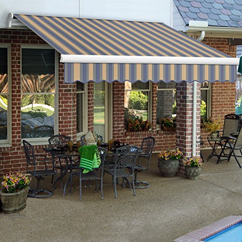 Awntech 16-Feet Maui-Lx Manual Retractable Acrylic Awning, 120-Inch Projection, Dusty Blue/Tan Multi Colored #TOP1