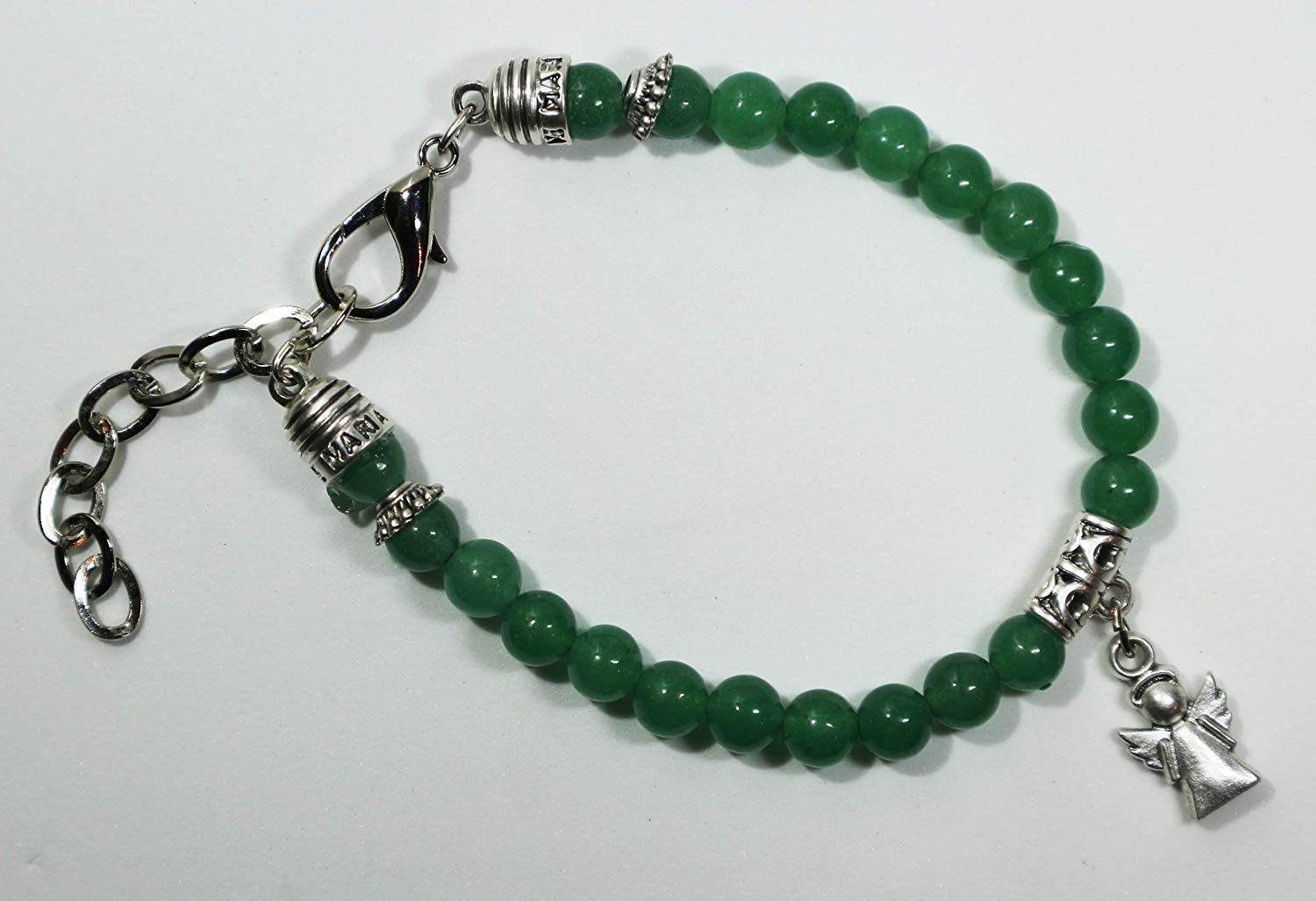 Eurofusioni Bracelet with beads in natural Jade stone and Silver Plated Little Guardian Angel Pendant - Pendant h 0,63 Inch - Image 3