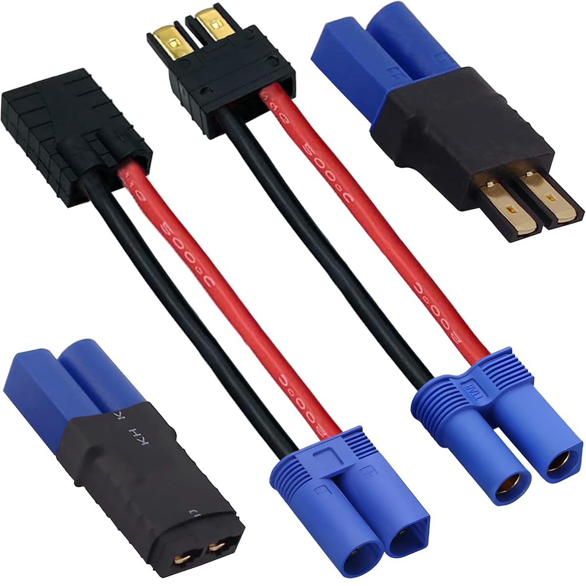 HAAMNING7 2 Pair RC Battery Connector Adapter for Traxxas Plug to EC5 Male Female Connector ESC Charger Compatible with TRX/for Traxxas Lipo Battery, for RC Car RC Boat Solar Light Balance Car