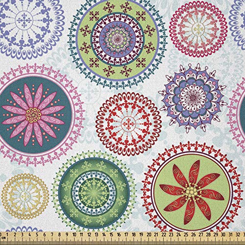 ABAKUHAUS Mandala Stoff als Meterware, Vintage verzieren Kreise, Microfaser Multi Zweck Dekostoff für Kunsthandwerke, 3M (230x300cm),Grün Lila