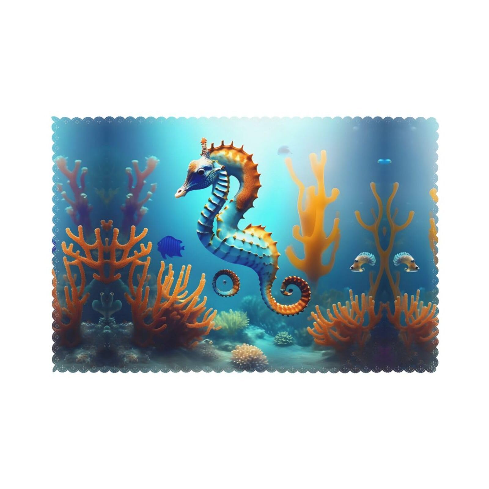 Seabed coral seahorse Placemats Set of 6-Washable Heat Resistant Dining Table Mats, Non Slip Kitchen Table Decor for Daily Use