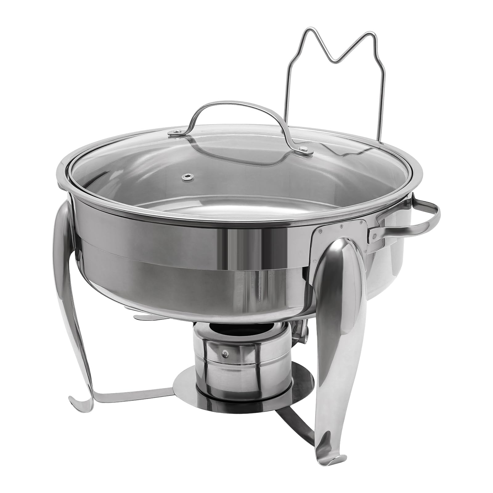 Chafing Dish - Set de buffet redondo de 6 litros, calentador de alimentos de acero inoxidable, estructura de acero inoxidable y tapa de cristal, calentador de sopa para catering, buffet y