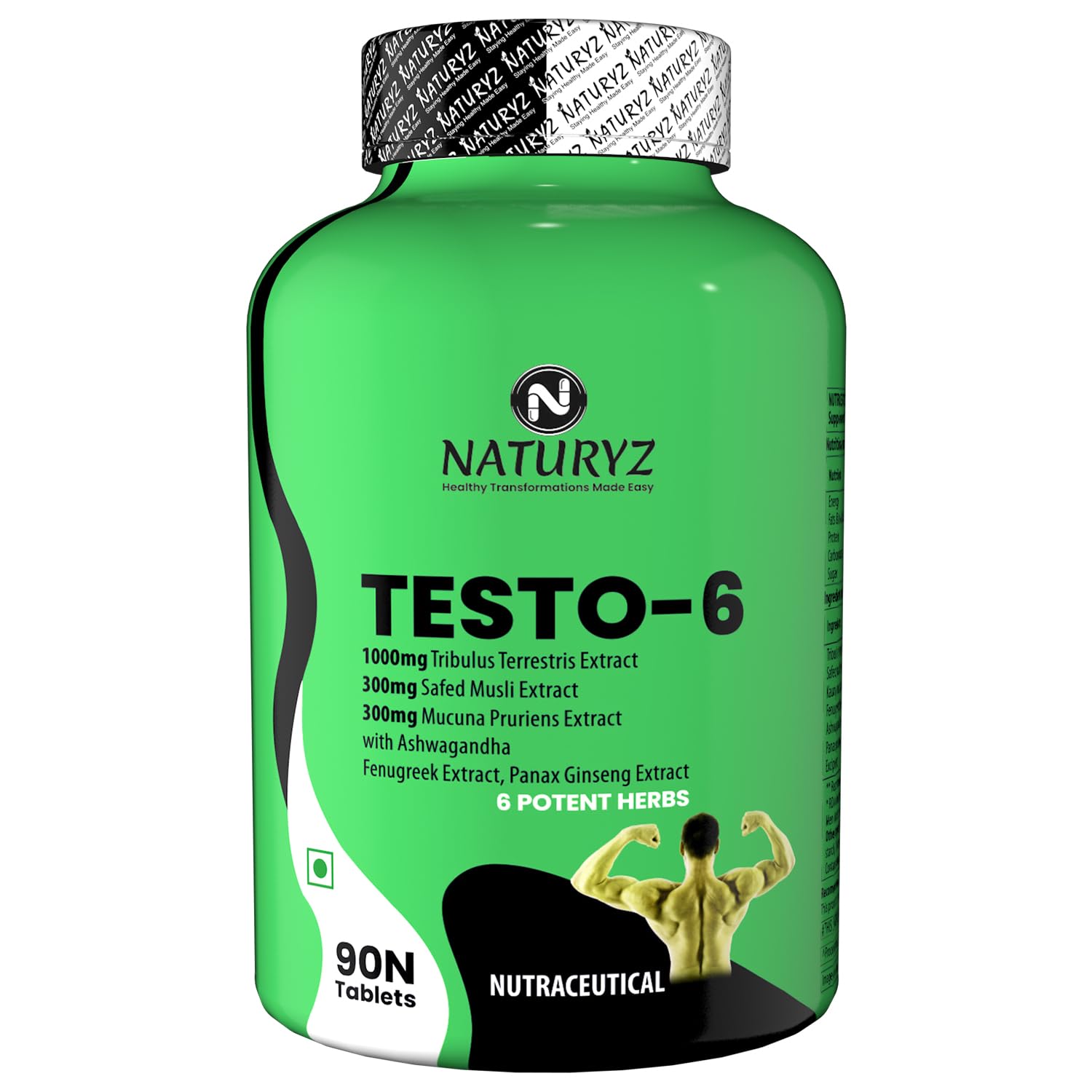 Naturyz Testo-6 Plant based Supplement For Men 2100mg per serving with Maximum Strength 1000mg Tribulus Terrestris, Safed Musli,Kaunj,Ashwagandha, Fenugreek & Panax Ginseng for Muscle gain-90 Tablets-image-46