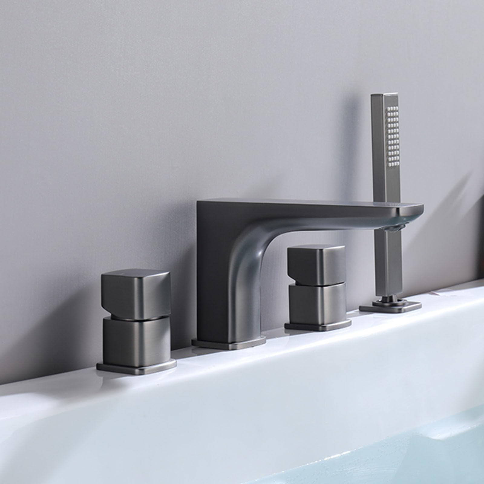 Robinet de bain 4 trous en laiton gris mitigeur baignoire eau chaude froide douchette