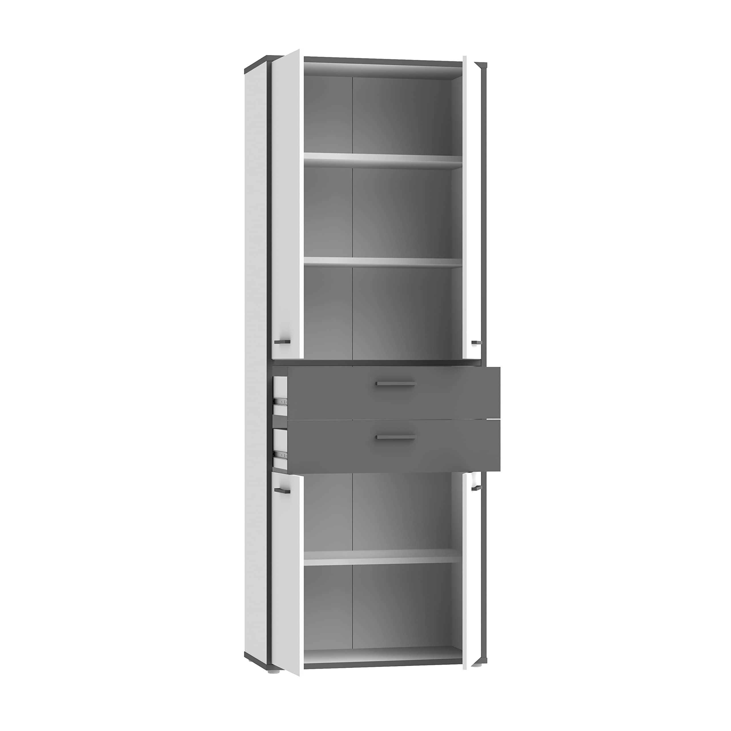 FORTE KEFLAVIK Büroschrank 84,5x226,5cm - 4-türiger Schrank In Artisan Eiche Weiß