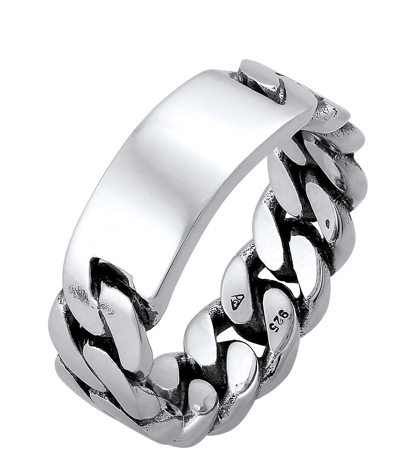 Kuzzoi Herrenring mit Ringplatte im Glieder Look Bandring (7 mm) 925 Silber