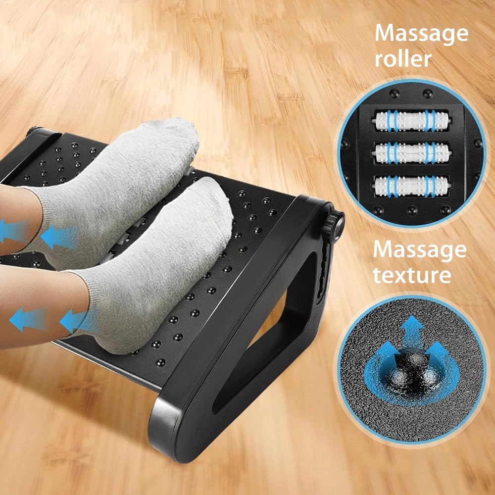 Fußstütze Schreibtisch, Höhenverstellbare Fußbank Ergonomischer Fußablage, lindern Bein Knie und Rückenschmerzen, Rutschfeste Fußablage mit Massage Funktion für Büro und Zuhause