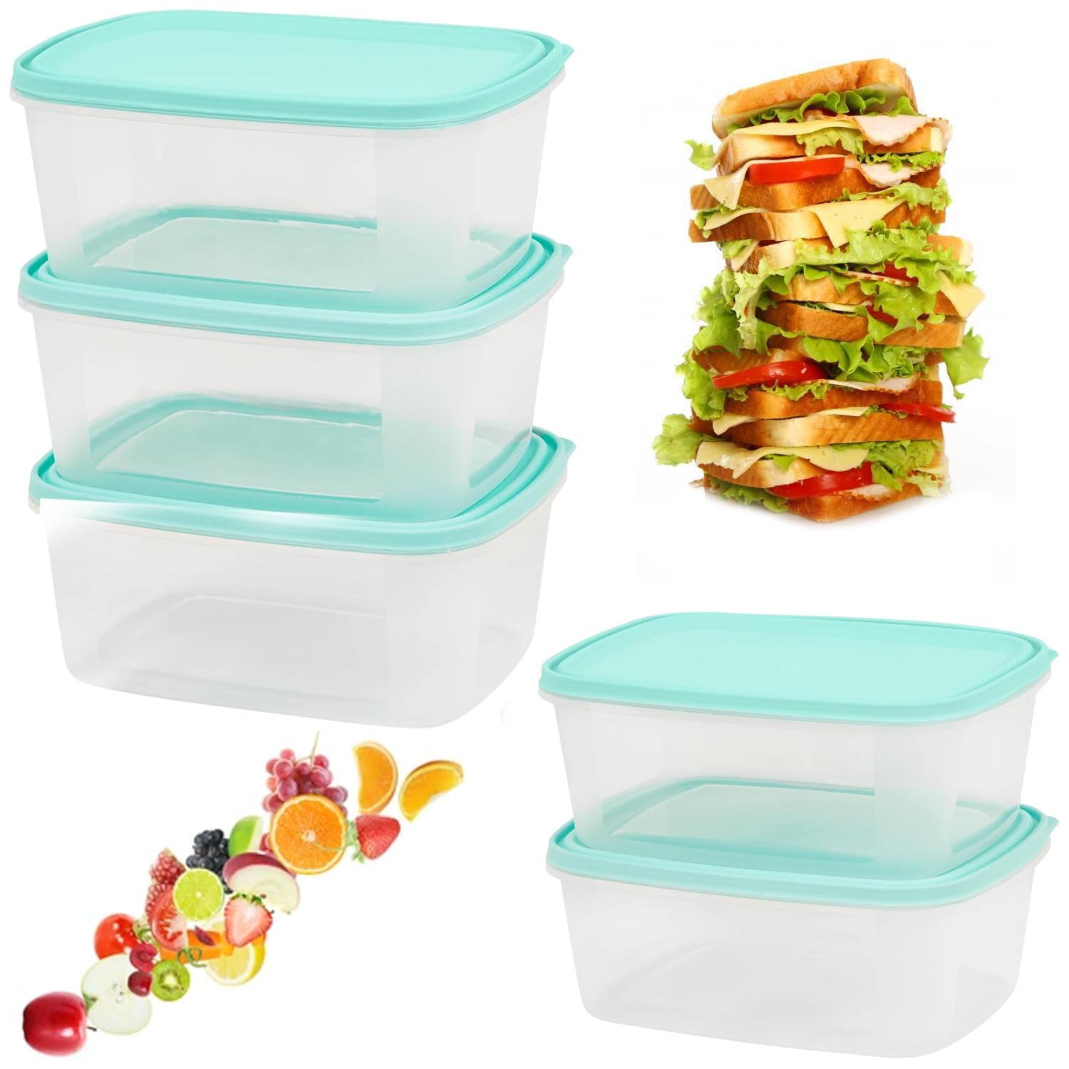 Pluto Packaging 6 Containers With Lids Airtight Leakproof Reusable Food Storage Containers Complete With Lids Ideal For Lunchboxes (, 3L)