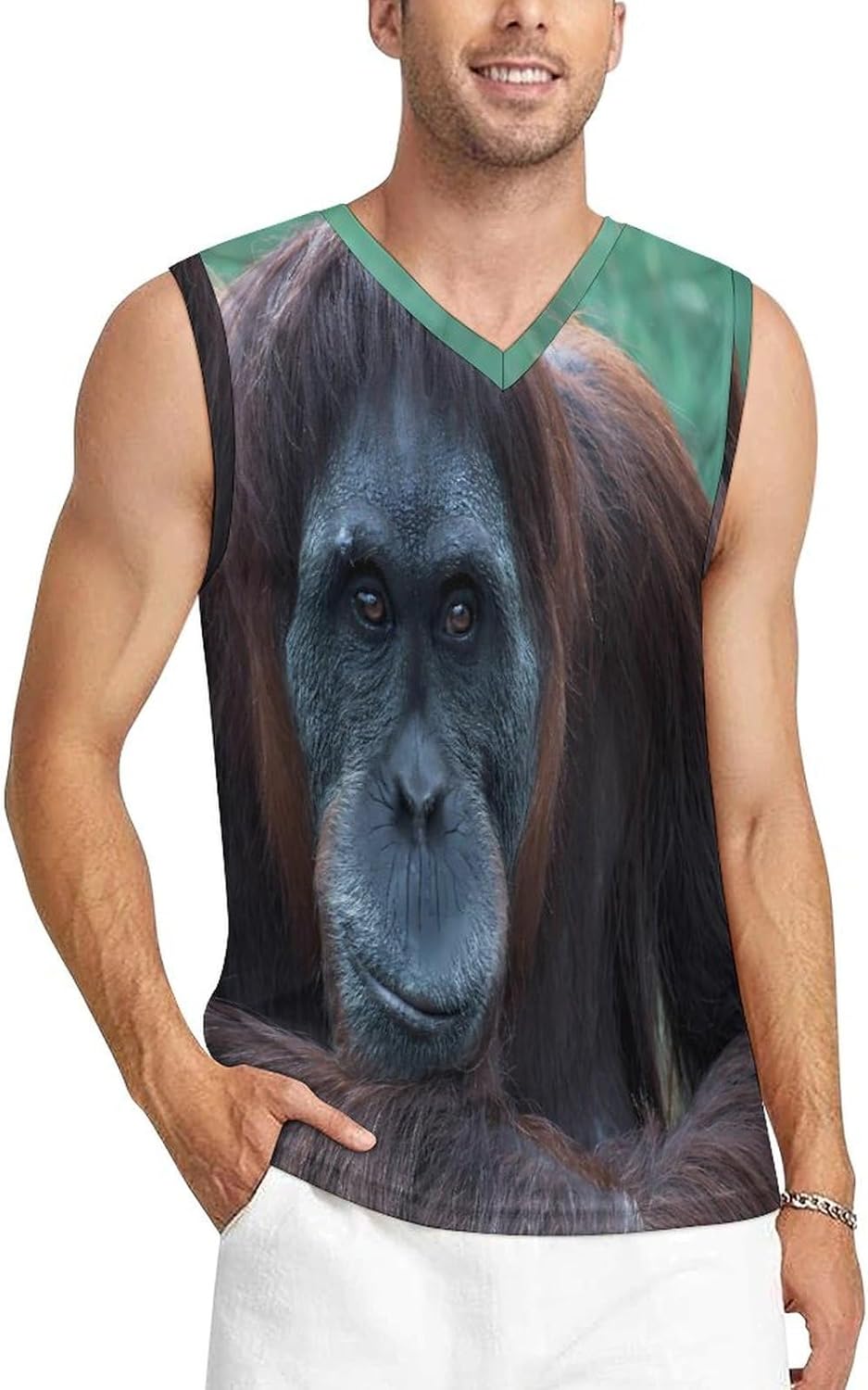 Orangutan Monkey Men's V-Neck Basketball Tank Top Sleeveless Workout Tank Shirts Gym Fitness Tees Vest