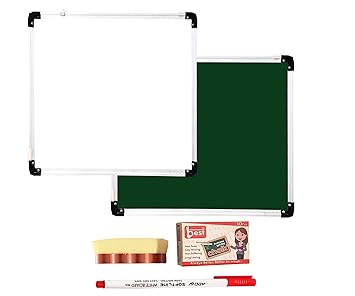 EVAN 2 in 1 White & Green Board / Glossy Surface on Whiteboard / Aluminum Frame / Chalk & Marker Board / for Office ,School & Home (1x1)