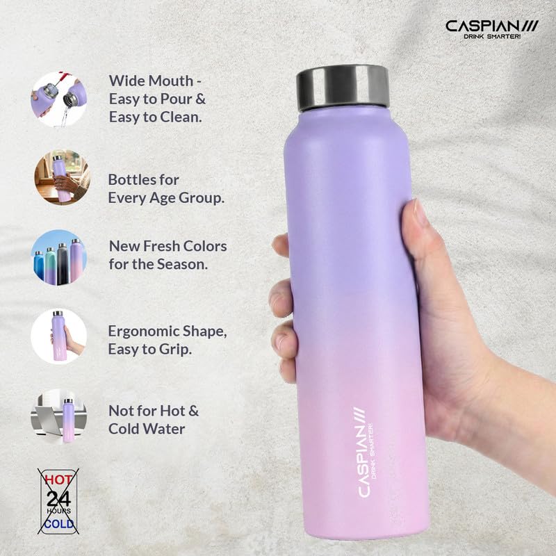Image of Caspian Astra Customised Stainless Steel Water Bottle 1L, Bloom with Logo Print - Personalised Water Bottle with Your Name Print for Kids Boys Girls School Office Gym- Perfect for Corporate Gifting