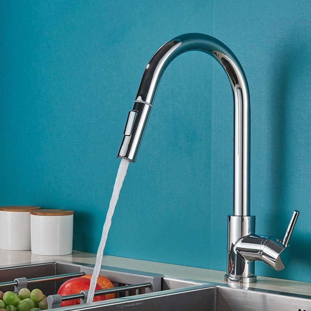 FCXWEVR Matte Black Touch Sensor Kitchen Faucet with Double Water Mode Smart Sensor Mixer Tap Hot Cold Crane Pull Out and Rotate Chrome Finish