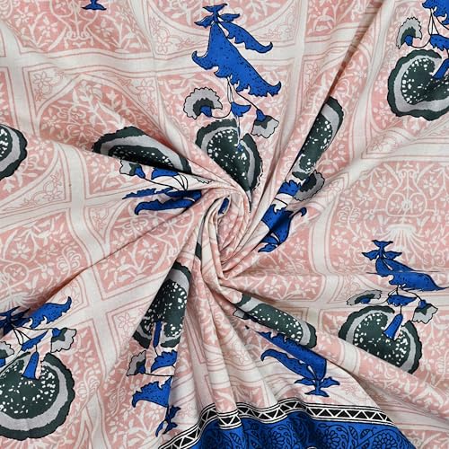 Image of 100% Cotton Single Bedsheet with 1 Pillow Cover | 240 TC Pure Cotton Flat Bed Sheet | Traditional Jaipuri Printed Bedding Set | Soft & Breathable | 60 x 90 Inch (Rangmahal Single 01)