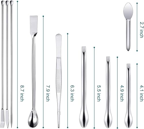 Miniatura 3 de Juego de 22 espátulas de laboratorio de acero inoxidable, espátula de mezcla pequeña de laboratorio con pinzas, cuchara de muestreo larga para