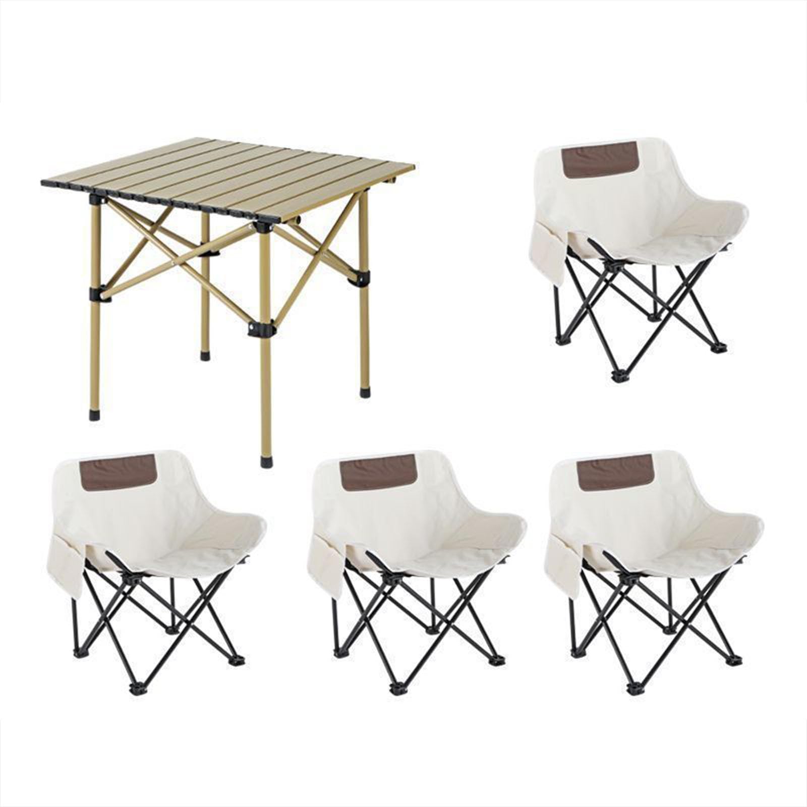 Ensemble table de camping durable et stable avec 4 chaises pliantes légères beige