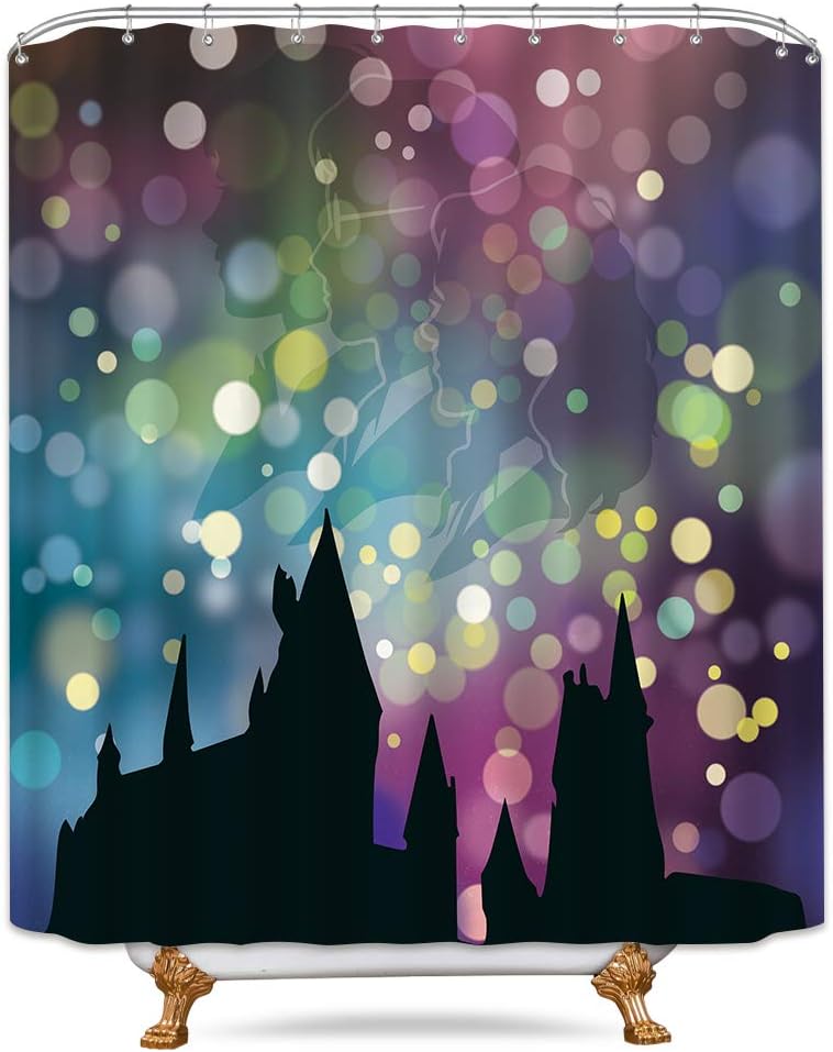 LIGHTINHOME Harry Potter Shower Curtain Weighted Hem Hogwarts School Bubble Colorful Decor Fabric Panel Set Bathroom Clawfoot tub 72x72 Inch with 12-Pack Plastic Shower Hooks