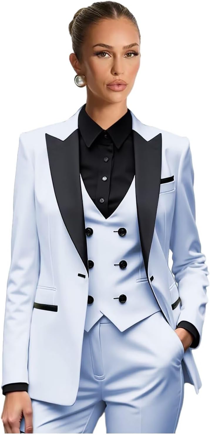 Business Suits for Women 3 Piece Double Breasted Womens Suit Formal Work Peak Lapel Pant Suits for Women - Image 5