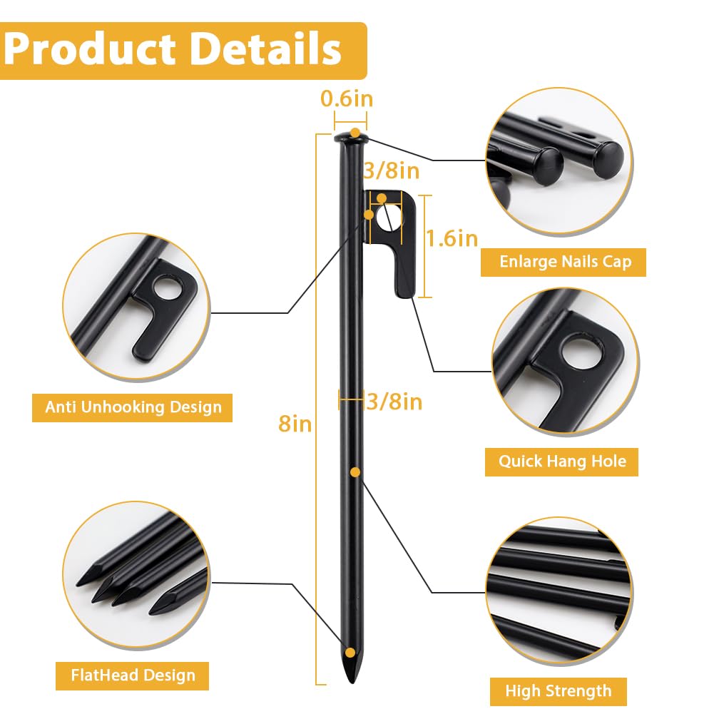 Flintronic Lot De 10 Piquets De Tente Rotatifs Avec Filetage, 20,5 Cm, Sardines Stables Avec Embout Et Extracteur Pour Sol Dur, Forêt, Prairie, Herbe (orange