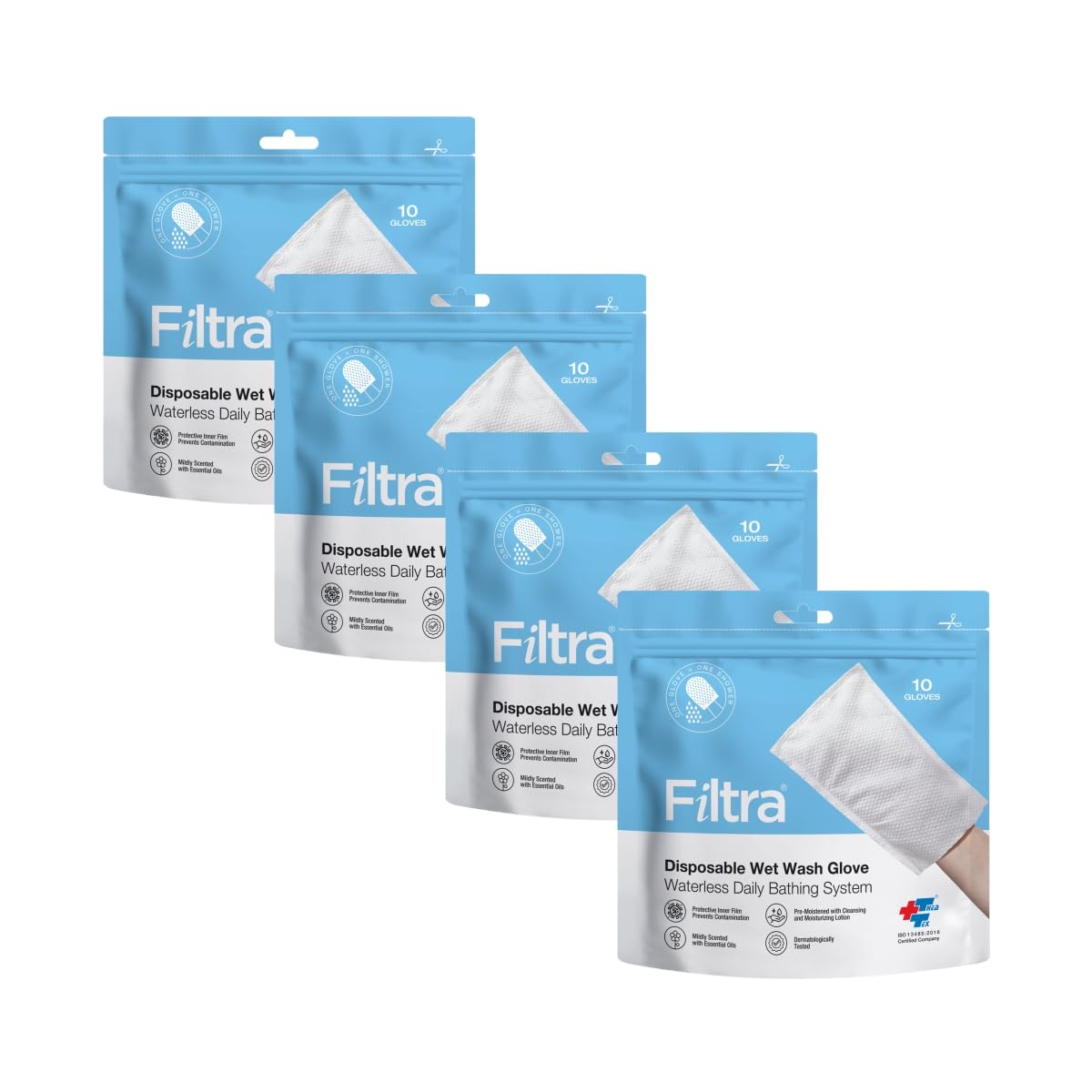 FILTRA® Disposable Wet Wash Gloves | Body Wipes | Bathing Gloves | Bed Bath Wipes | Bathing Wipes Pre-Moistened | 4 x Re-Sealable Zip Lock Pouches of 10 Gloves (4 Packs of 10 Gloves)-image-18