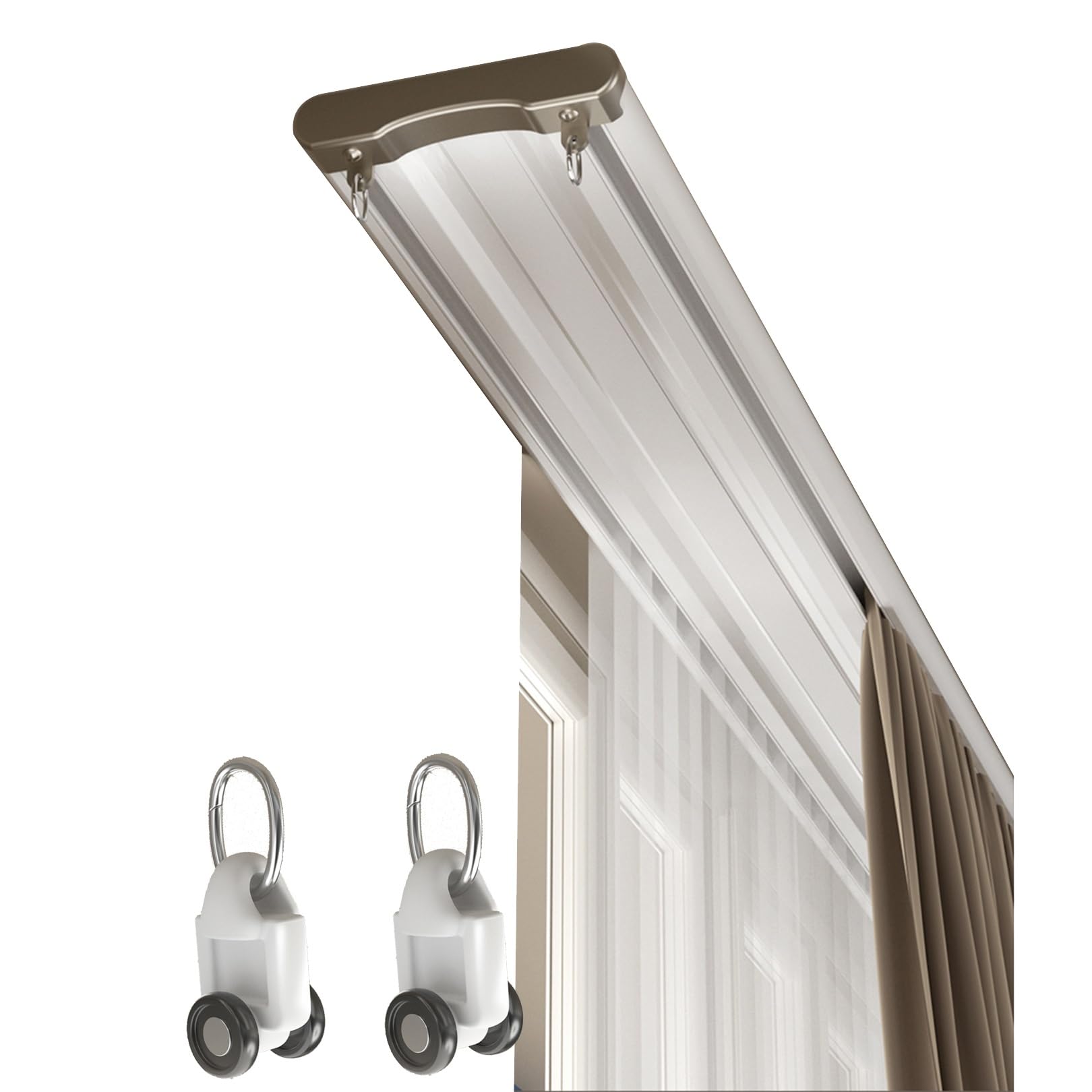 2-Läufige Vorhangschiene, Leise Doppelreihige Gardinenschiene Deckenschiene for Wohnzimmer, Küche, Schlafzimmer Vorhänge,Raumteiler(Wit,385cm)