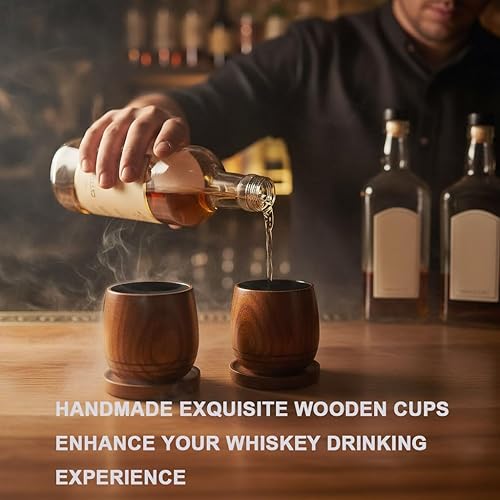 Miniatura 7 de Vaso de whisky de madera hecho a mano, vaso de madera natural a la antigua, 10 onzas, 3.5 pulgadas, con posavasostapa de taza, vidrio de bourbon de
