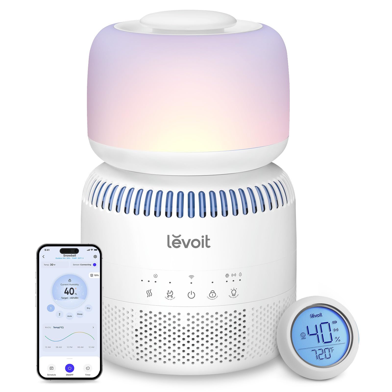 LEVOIT Humidifiers for Baby Bedroom, Evaporative Sprout with Dual Filters for Air and Water, Separate Sensor, Adjustable, No Blue Night Light, Auto Dry, Smart Control and Alexa,