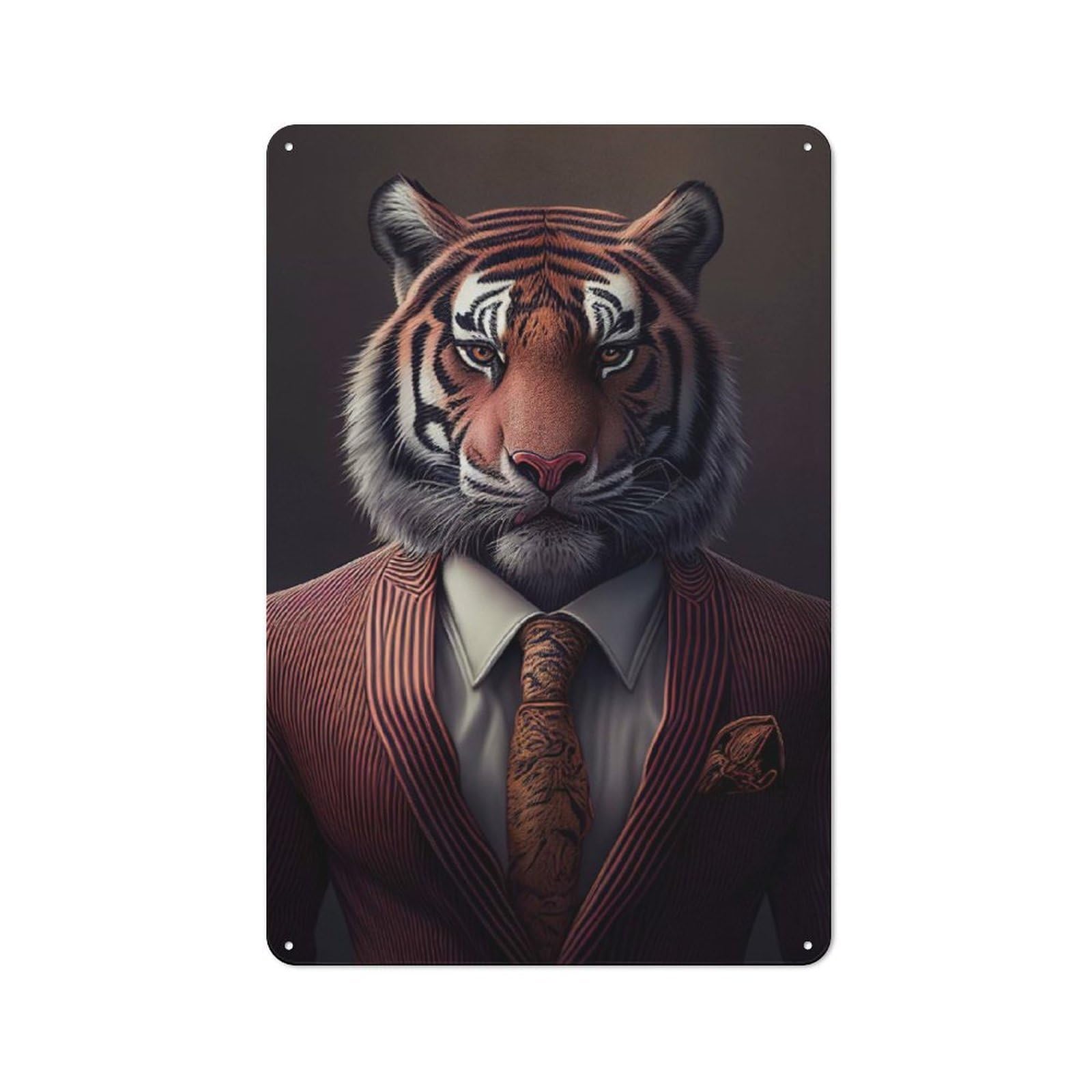 Junmoney Tiger Suit Animal Shed Metal Sign With Design 30X20cm, Outdoor Room Shed Wall Decor For Greenhouse, Garden Room, Cafe Or Entryway