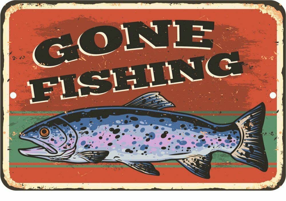 Go Fishing Fisherman Fish Aluminum Tin Sign Plaque People Cave Bar Bar Decor Vintage Tin Sign Hippie Wall Decor Art Room Home Office Bedroom Living Metal Fun Decor Housewarming Gift 12x16inch