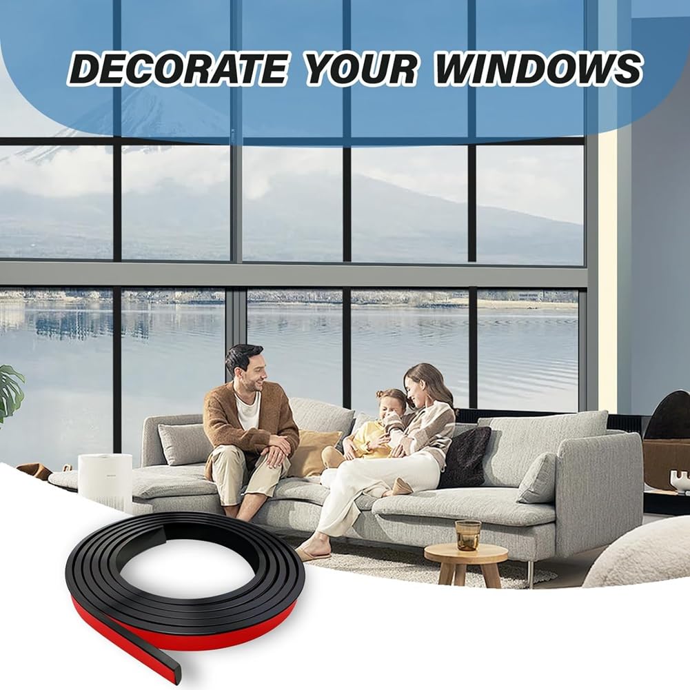Juego de 5 rollos de rejilla para ventana, autoadhesivas, para despegar y pegar, simulado para decoración de ventanas, color negro