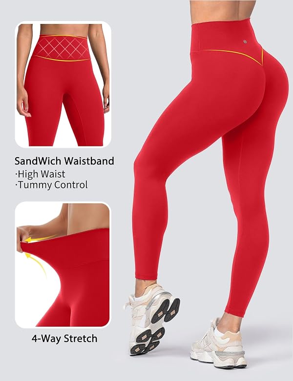 Sogetdo Yoga Leggings for Women Hidden Scrunch Butt Lifting Non See Through High Waisted No Front Seam Gym Workout Pants S835-Scarlett Red-XS by Sogetdo - Used condition - Image 2