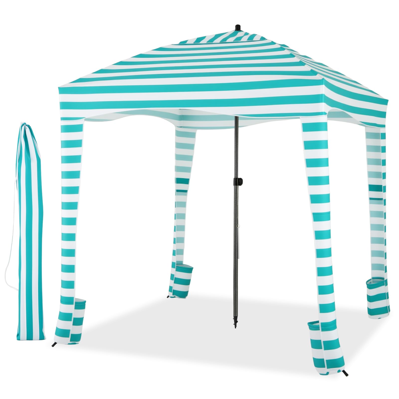COSTWAY Sombrilla Playa Grande con Pared Lateral Desmontable, 183 X 183 CM, Altura Ajustable 3 Niveles, Parasol Jardin con Bolsa De Transporte, 8 Sacos De Arena, Protección Solar Exterior