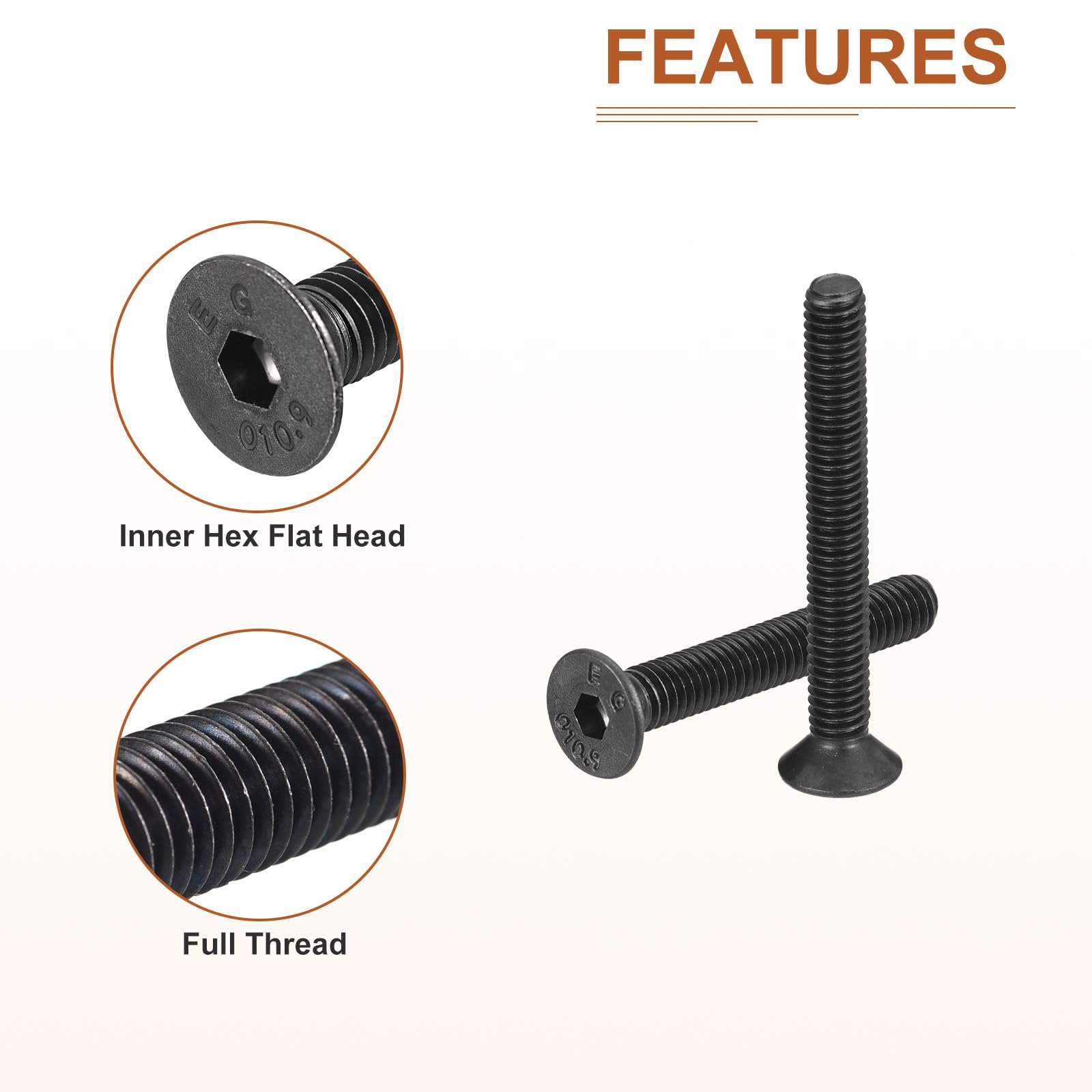 DTGN M4-0.7x25mm Flat Head Socket Cap Screws, 50 Pack Hex Socket Flat Head Screws Carbon Steel Black Oxide, Full Thread - Image 4
