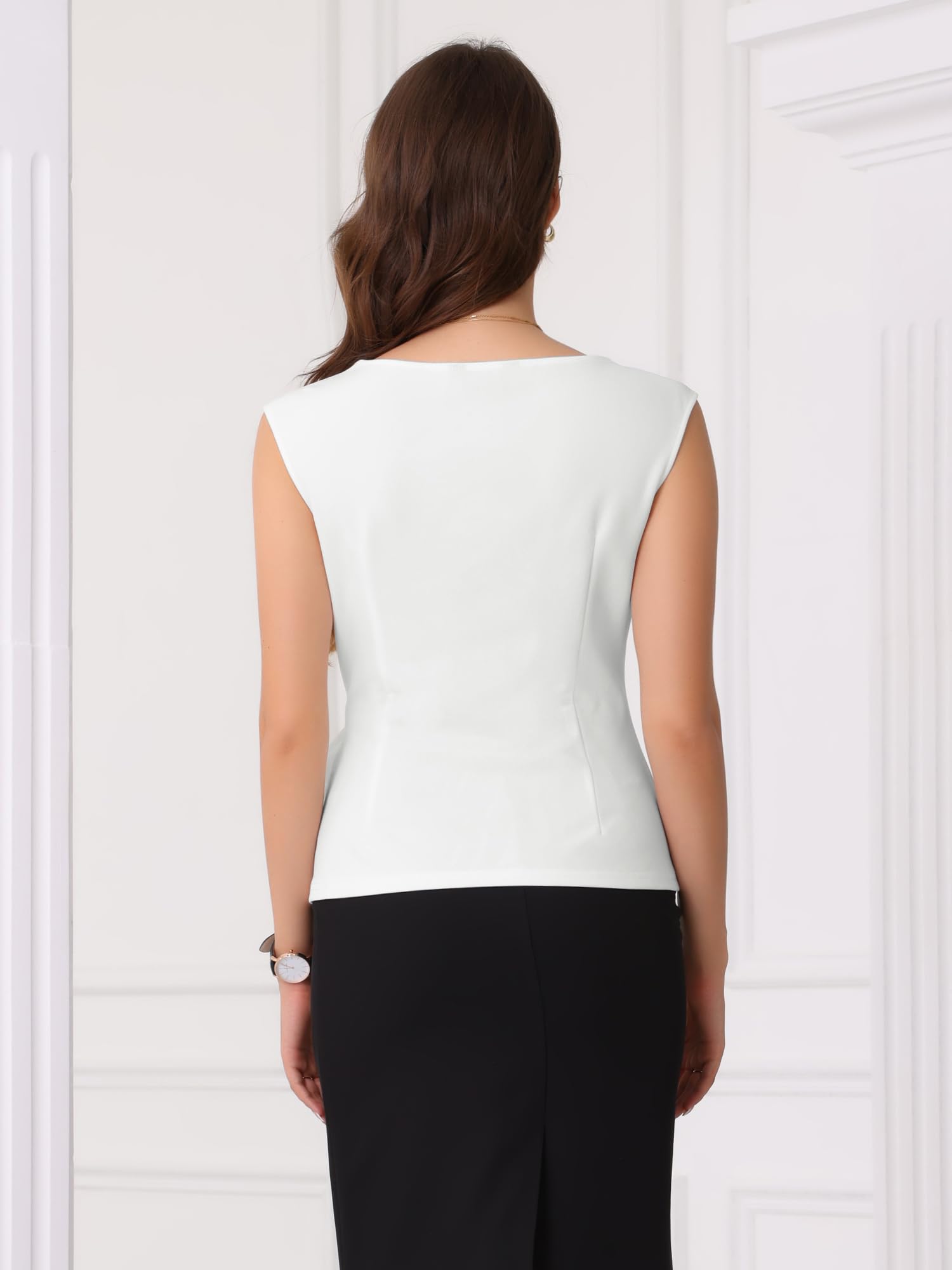 Allegra K Donna Camicetta Senza Maniche Canotte da Lavoro Top Elegante con Scollo A Barca Bluse
