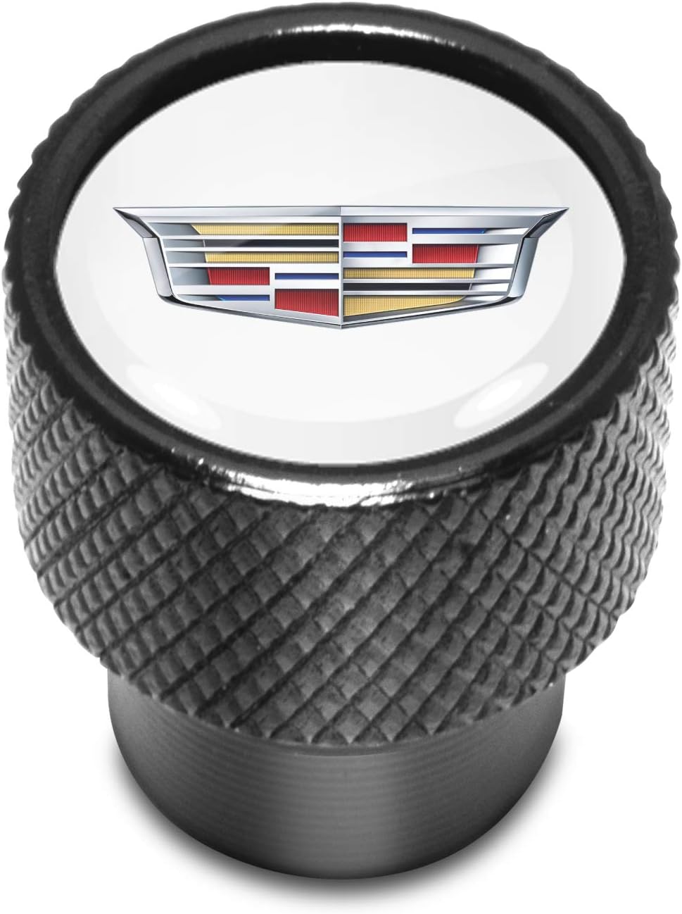 iPick Image for Cadillac Crest Logo in White on Black Easy-Grip Aluminum Tire Valve Stem Caps