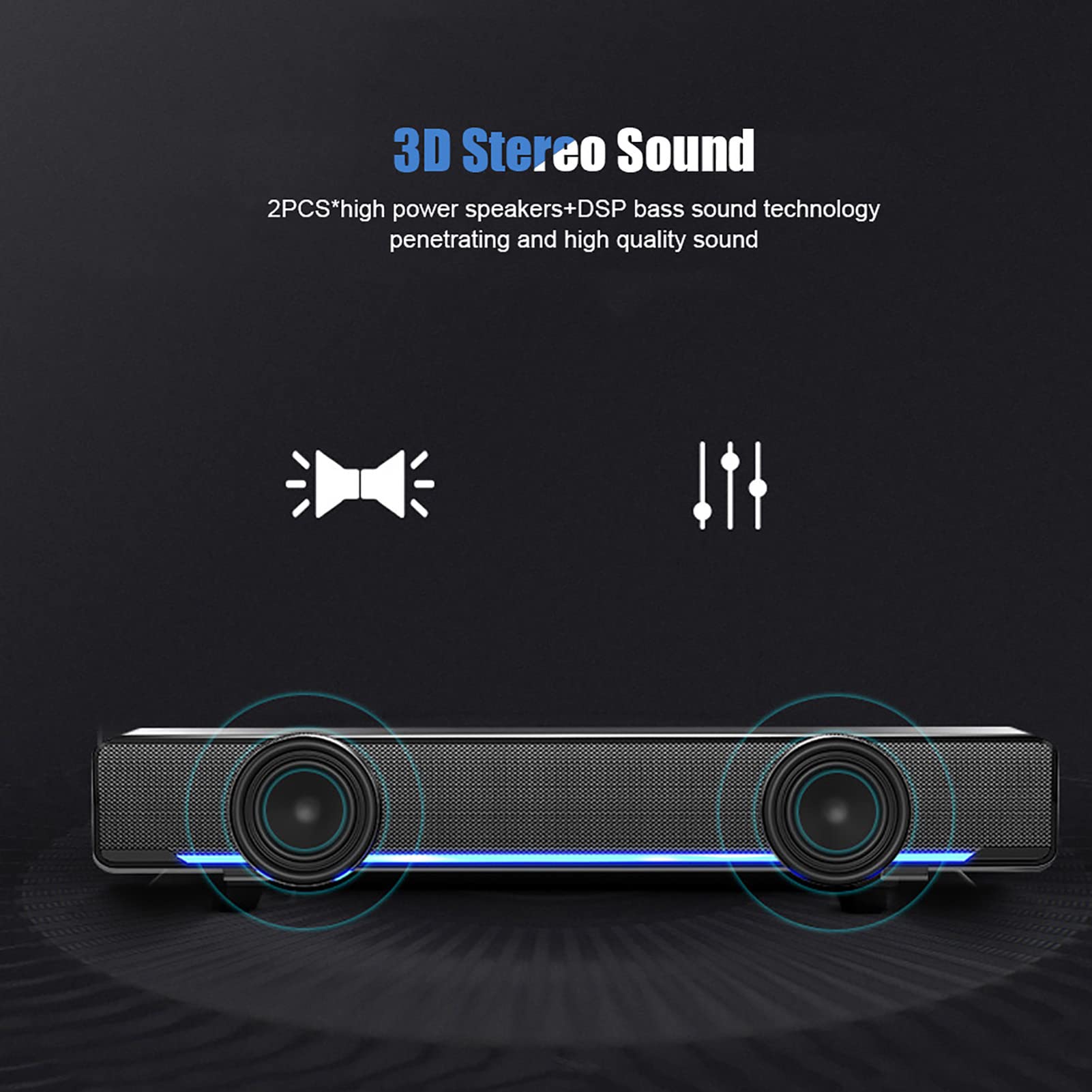 Soundbar Cablata Per PC – Altoparlanti Stereo Da Gaming Con Ingresso 3.5 Mm – Cassa Surround Per Computer, Cellulare, Tablet (Nero) - 3