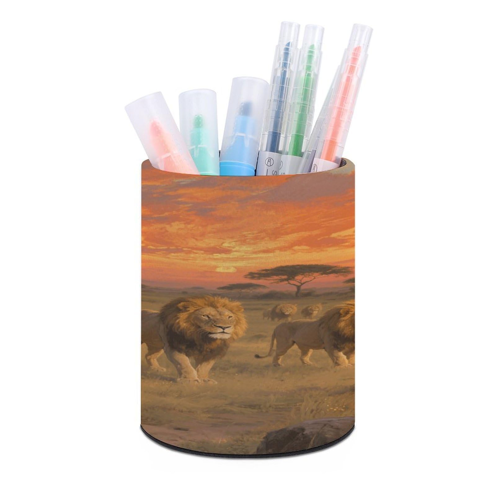 VstaDank Lion Pen Holder for Desk Makeup Brush Holders Stylish Pen Cup Cute Pencil Cup Round Pencil Holder Decor Brush Scissor Holders for Multifunctional Office Supplies