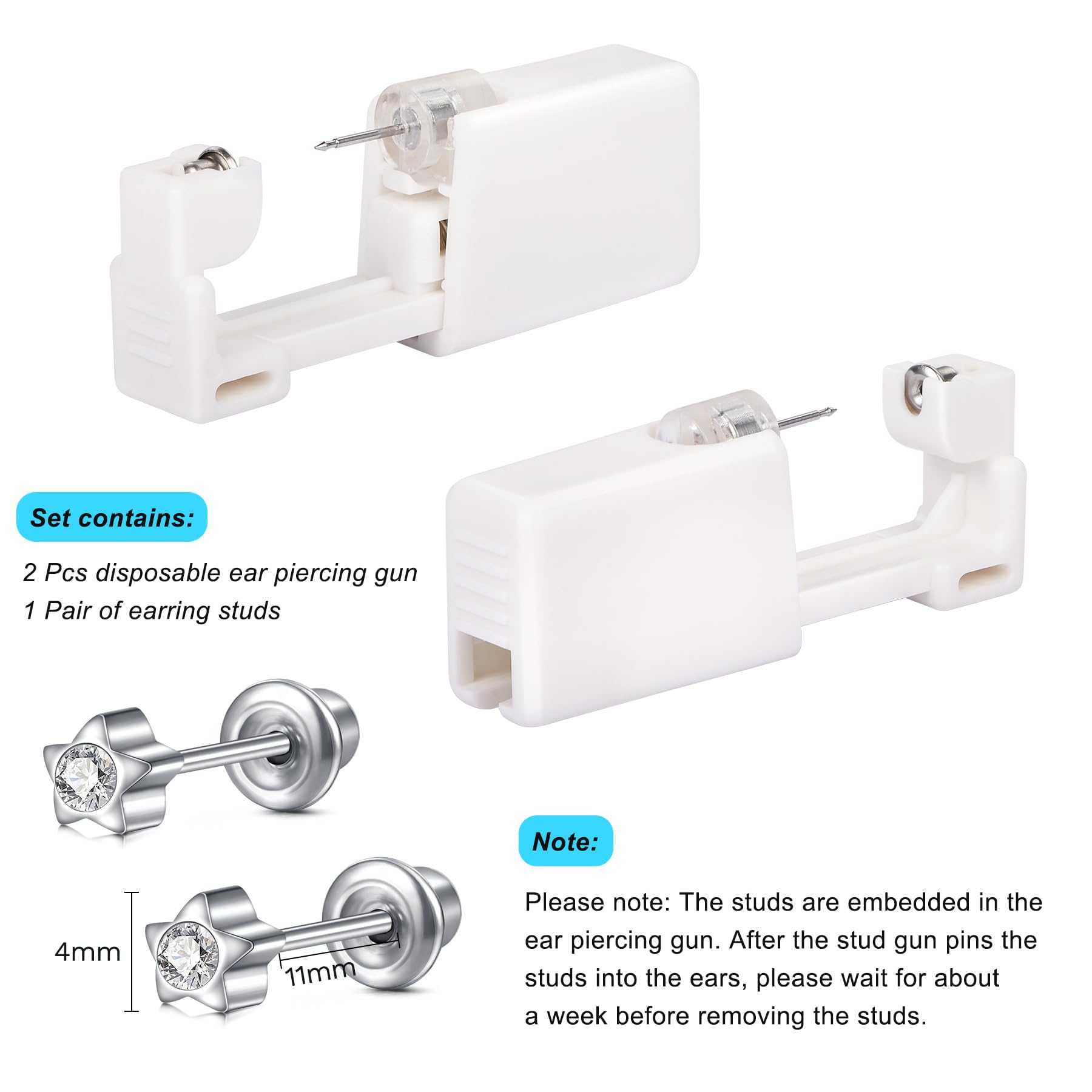 Kit Piercing d'Oreille Jetable Professionnel Acier Inoxydable 316L CZ Cartilage Tragus Hélix Conque