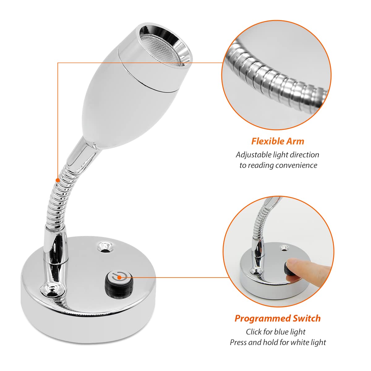 Dream Lighting 12 V lampki do czytania oświetlenie przyczepy kempingowej kampera łodzi naścienny chromowany zestaw 2 sztuk