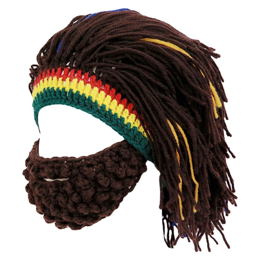 Funny Rasta Wig Beard Hats Knitted Jamaican Rasta Beanie Hat with Dreadlocks Christmas Halloween for Men Women