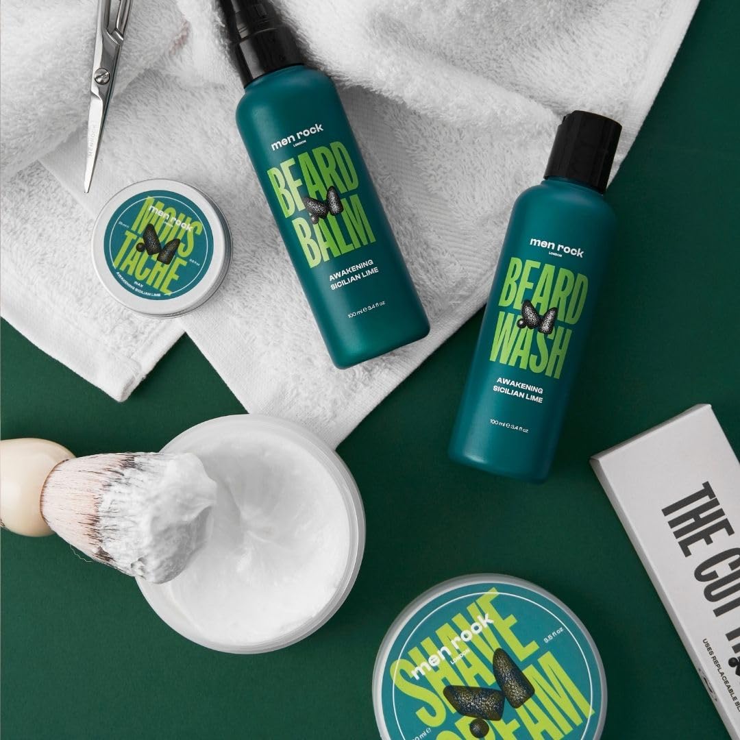 Men Rock Sicilian Lime Shave Cream for a Classy Wet Shaving Experience, Deeply Hydrates and Nourishes Skin, Zesty Sicilian Lime and Spicy Black Pepper Fragrance 100ml