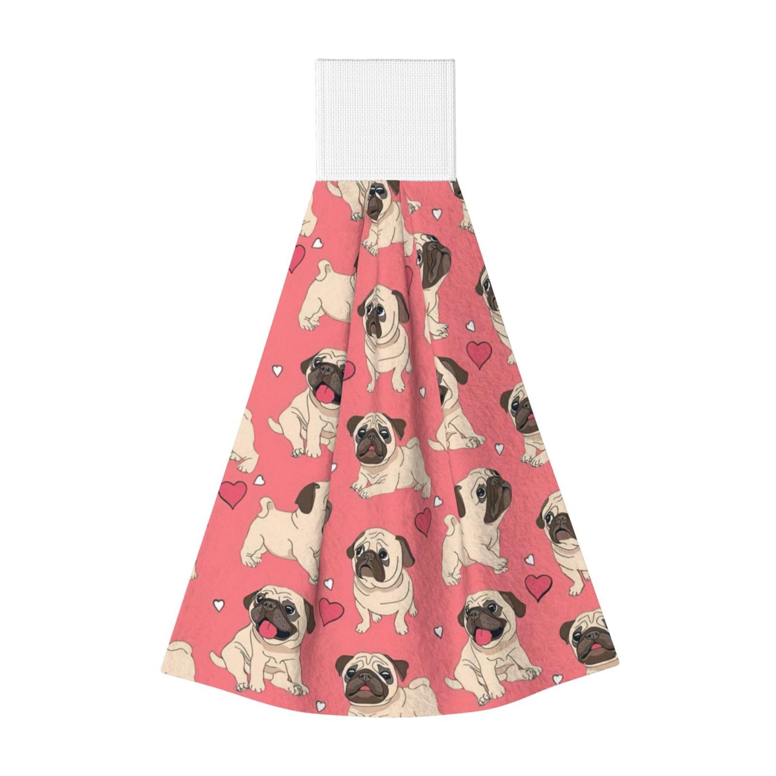 DUWAA Pug Dog Print Hanging Hand Towel Quick Dry Bathroom Towel Soft Kitchen Towel