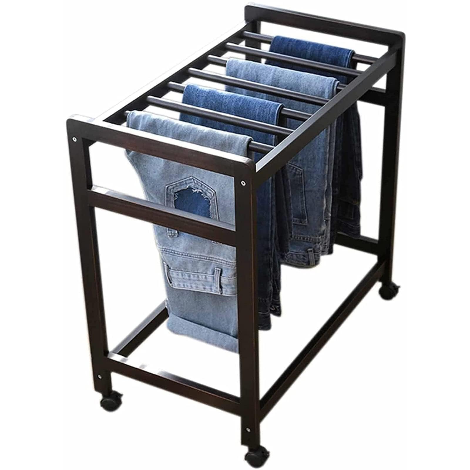 Chariot à pantalons peu encombrant : présentoir à jeans en bois robuste pour placard
