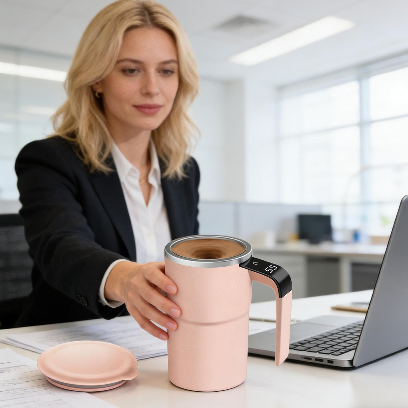 Taza de Autoagitación Taza de Café Portátil con Display Automático de
