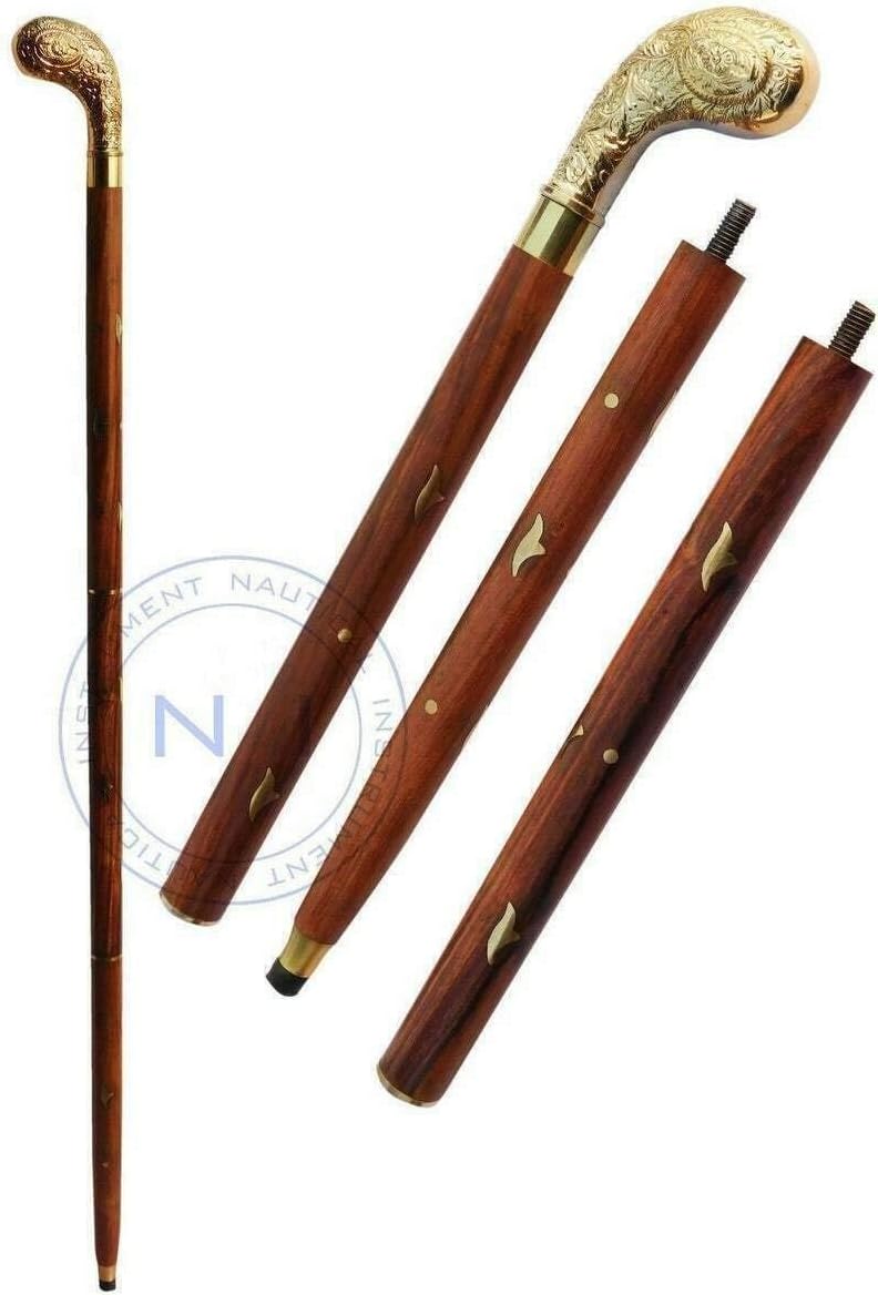 Handmade Walking Stick Set of 4 pcs Victorian Walking Stick Cane-Antique Brass Handle-Vintage Cane Brown