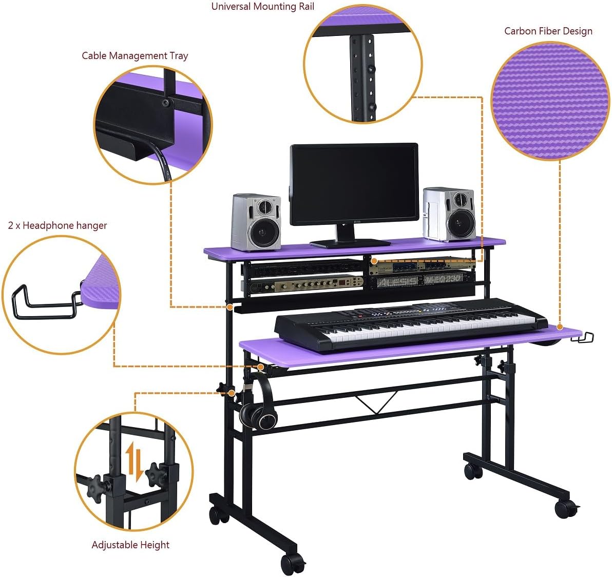BE100 Series Sit and Stand Studio Desk Workstation with 2x3U rack (Violet)