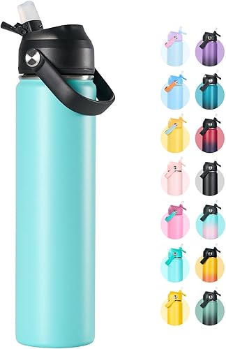 Miniatura 10 de Botella de agua de acero inoxidable aislada de 18 oz, de boca ancha, de doble pared con vacío, pajita de silicona, a prueba de sudor y fugas, termo